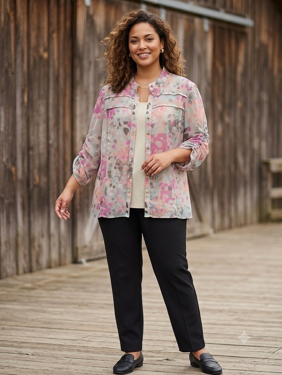 Banana Republic Pink Multi Floral Sheer Button Front Blouse. Ws 154